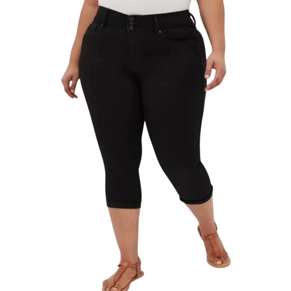 Torrid Super Soft High Rise Crop Jegging, Black Stretch Denim, Plus Size 24W